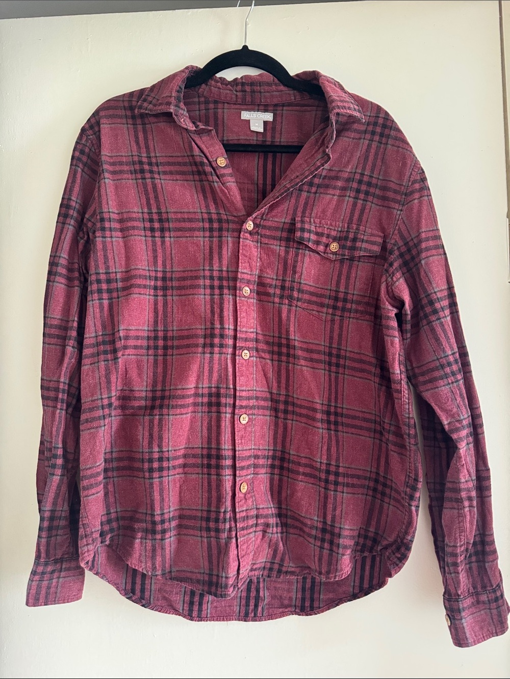 Falls Creek Men's Burgundy Plaid Button-Up Shirt